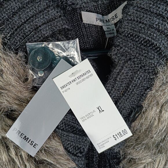 Premise Sweater Women Extra Large Gray Faux Fur Wool Blend Snap Up - Picture 3 of 9